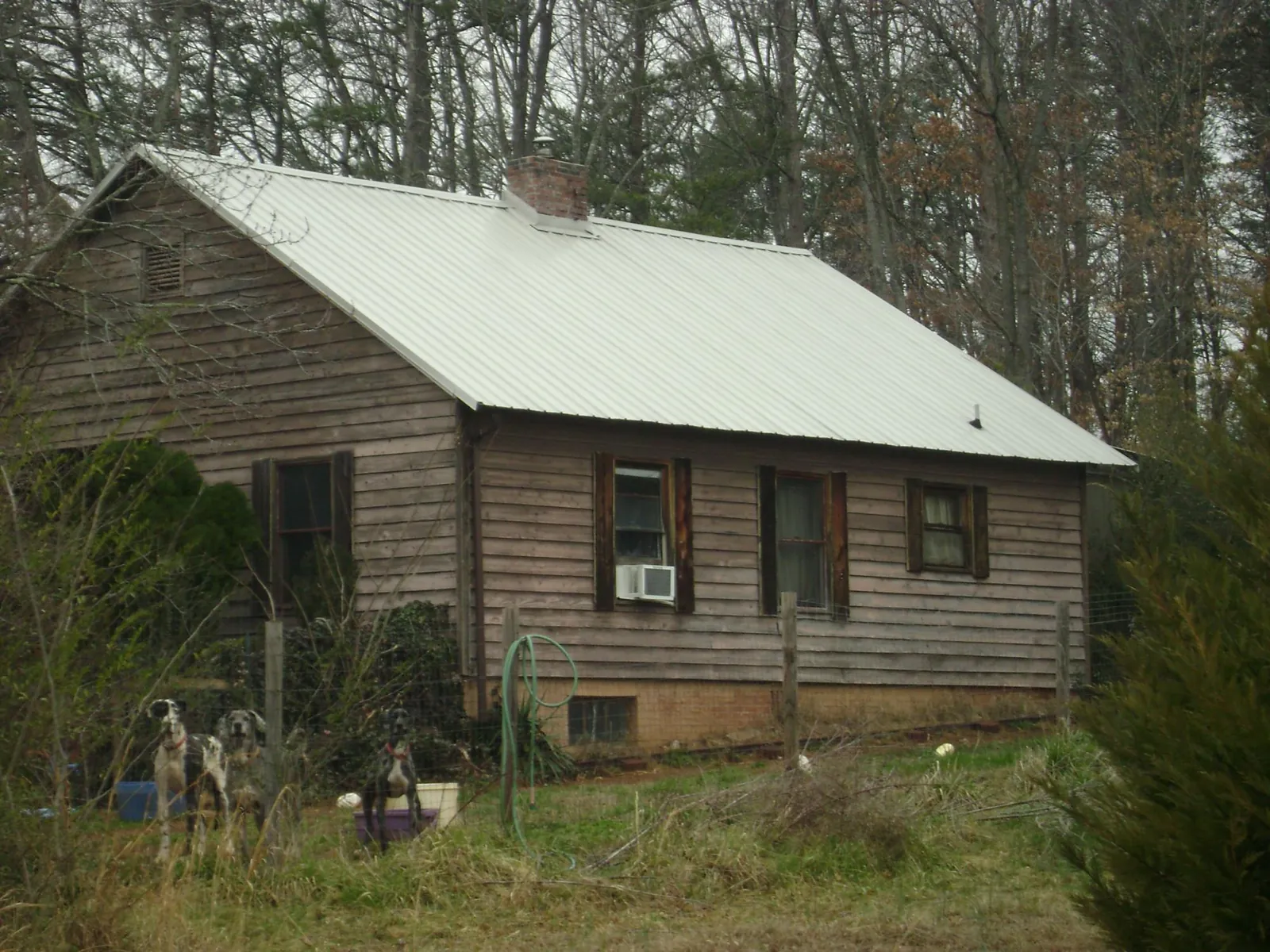 White metal roof on an old wood sided farmhouse, from a Asphalt Shingle Roof Repair job in Humansville